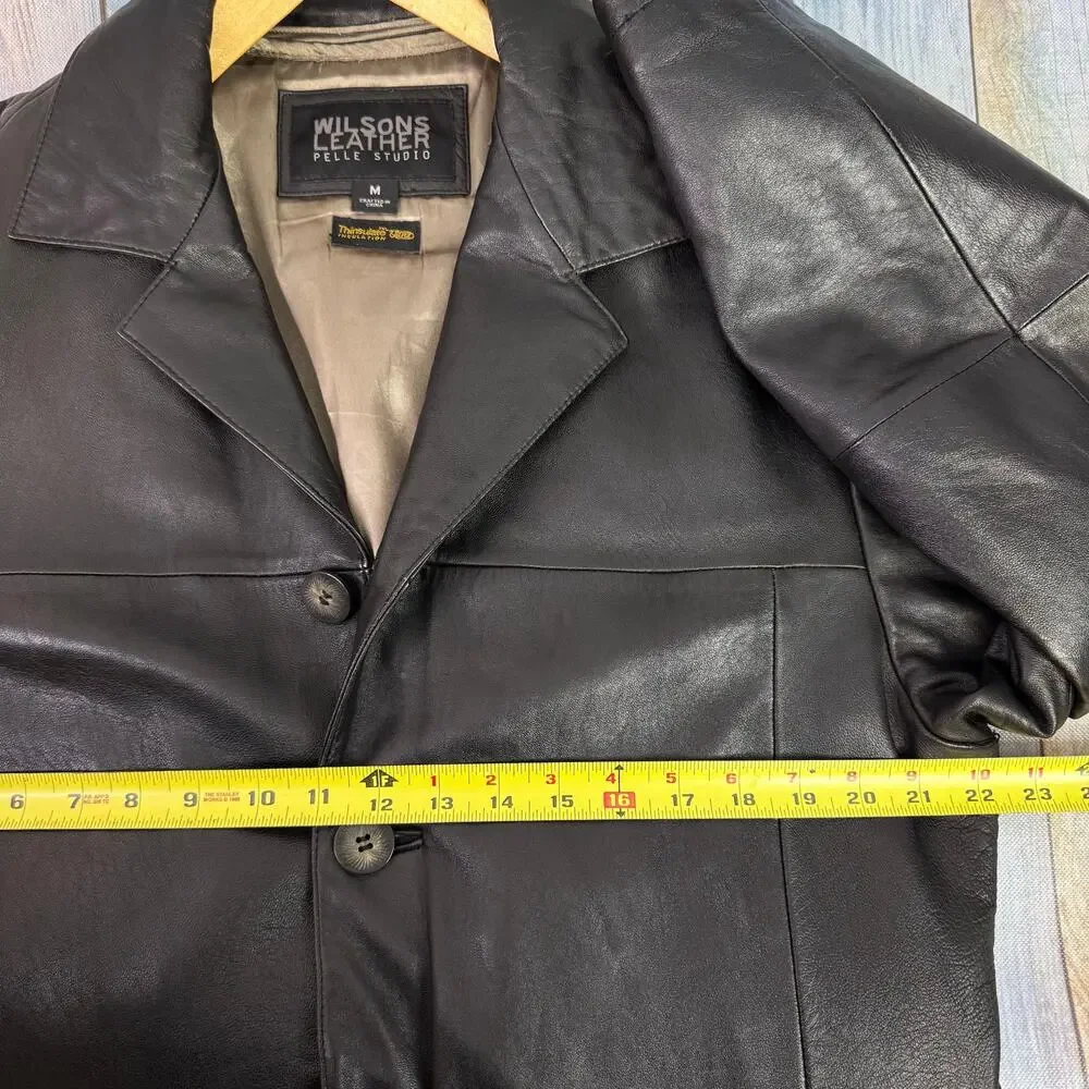 Wilsons Leather Pelle Studio Medium Button Down Jacket Coat Thinsulate Conceal